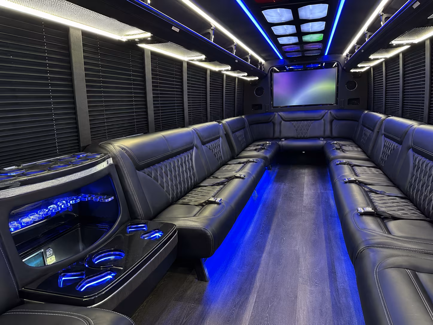 hamden 20 passenger party bus inside